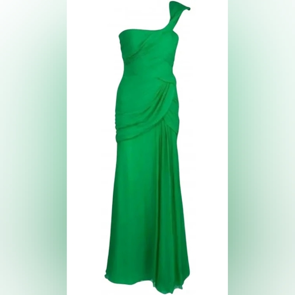 $5,990 OSCAR DE LA RENTA STUNNING VIVID GREEN SILK RUNWAY GOWN US 12 XL - Picture 12 of 16